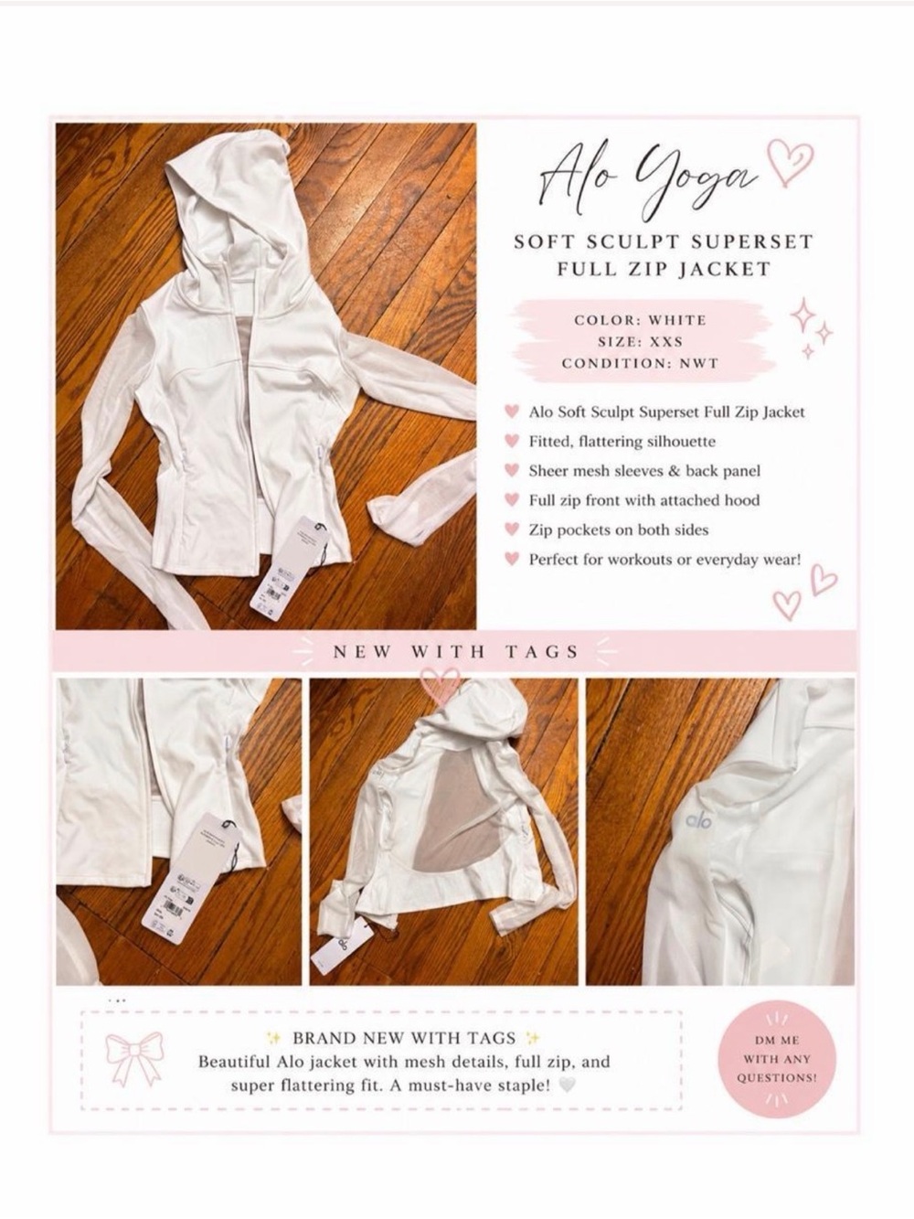 ALO Yoga White Soft Sculpt Superset Full Zip Hoodie Jacket